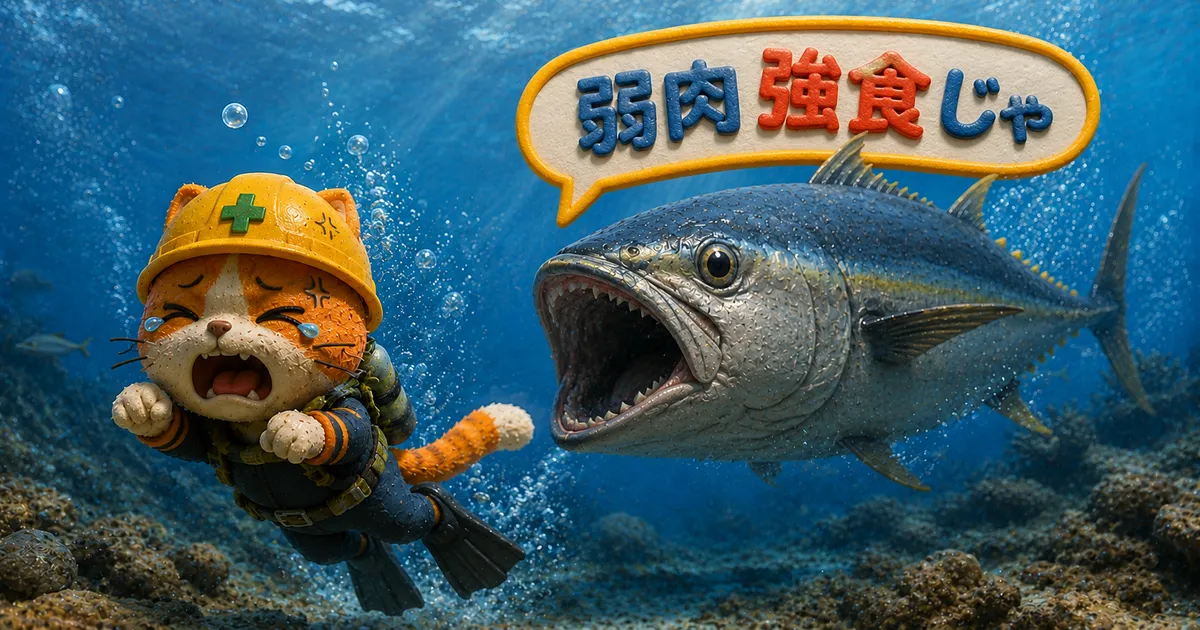 マグロに追われるねこ丸くん